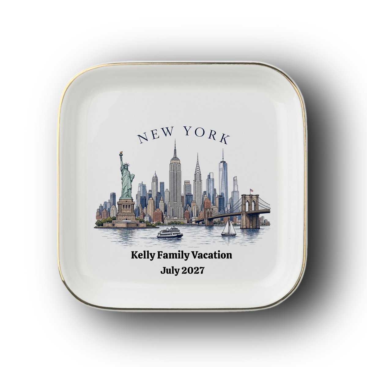 Personalized New York Souvenir Jewelry Dish, NYC Skyline Trinket Tray, Statue of Liberty Ring Holder, New York City Gift, Travel Souvenir