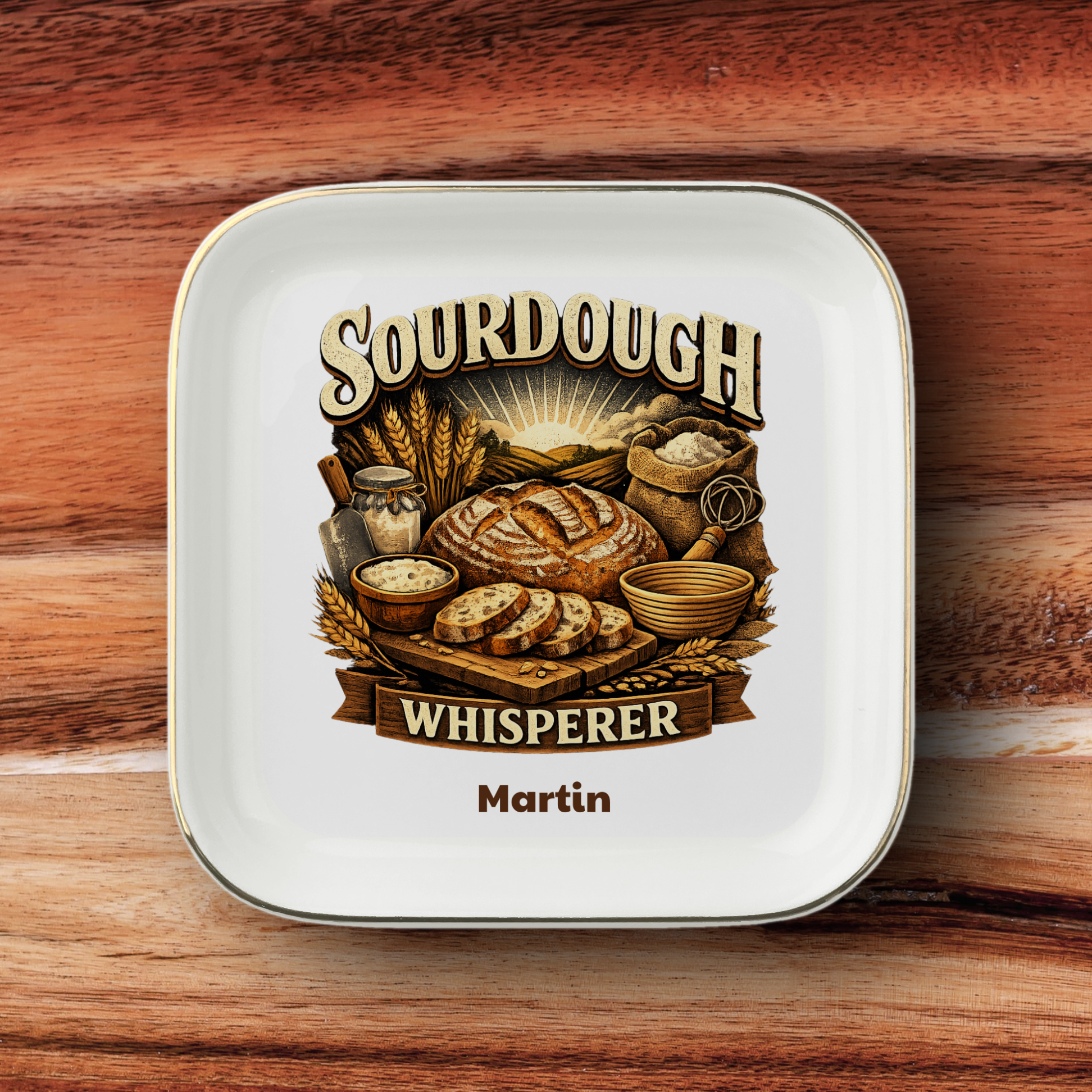 Sourdough Jewelry Dish, Bread Baker Trinket Tray, Sourdough Whisperer Gift, Personalized Ceramic Ring Holder for Home Bakers