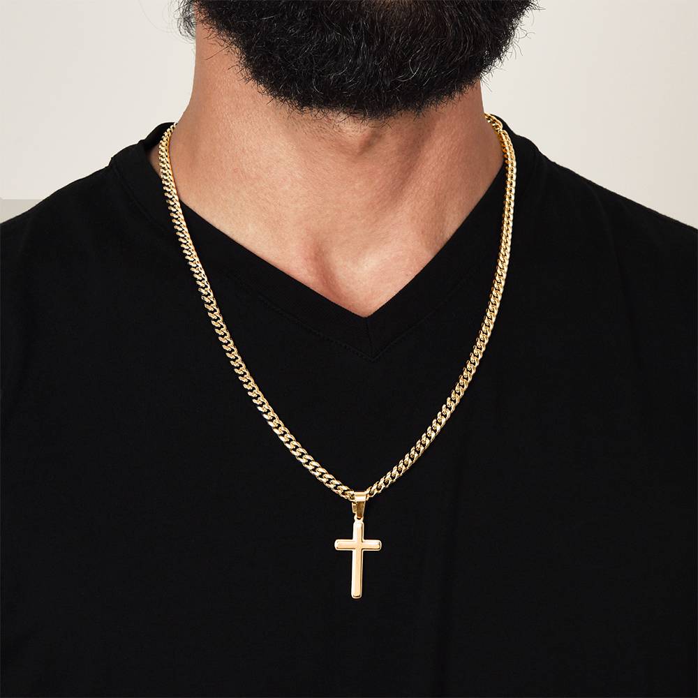 Personalized Cross Necklace, Cuban Link Chain Gift, To My Son Charm, Faith Jewelry, Engraved Pendant, Inspirational Gift Memory