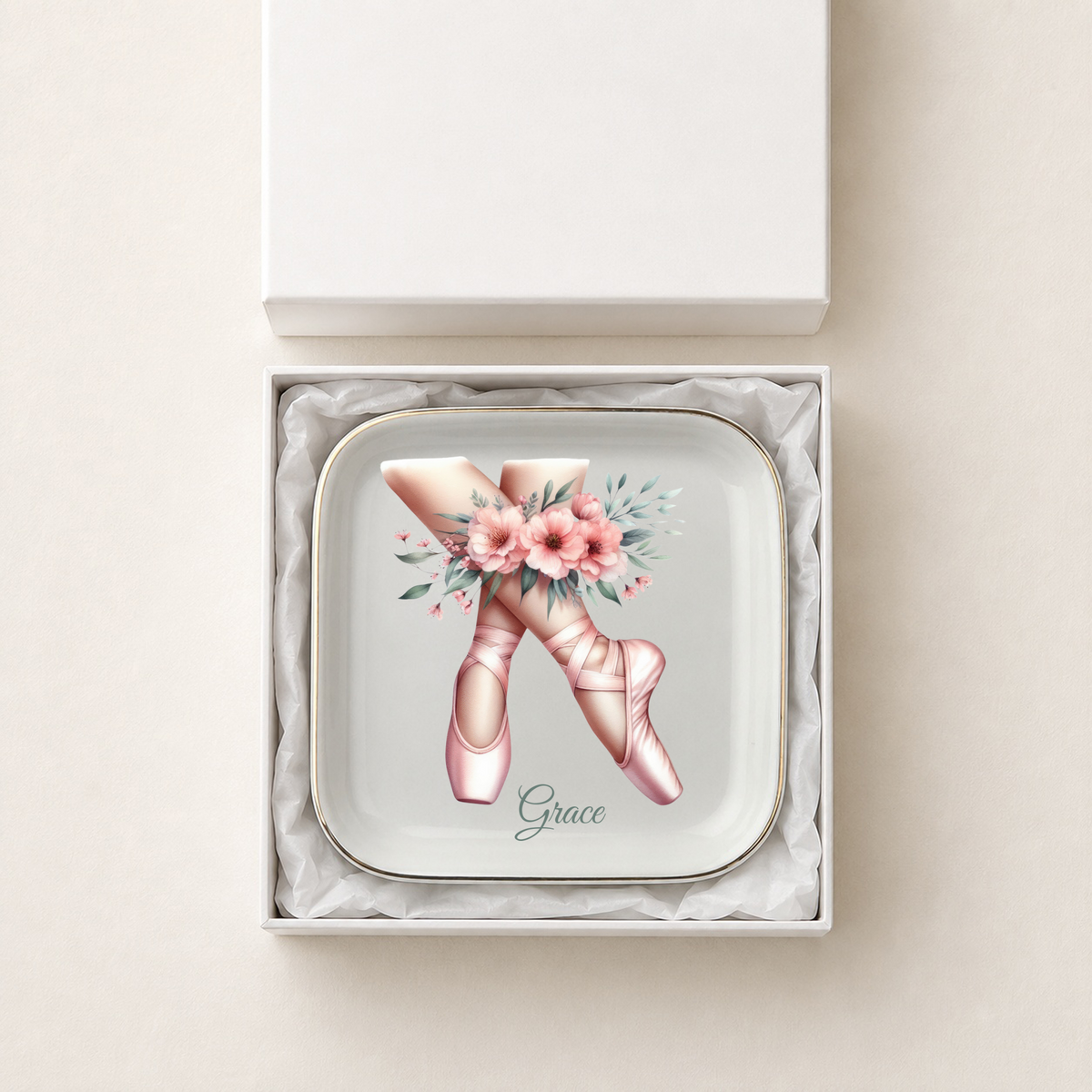 Personalized Ballerina Trinket Tray, Dancer Jewelry Dish, Ceramic Ring Holder, Ballet Recital Gift, Opening Night Gift