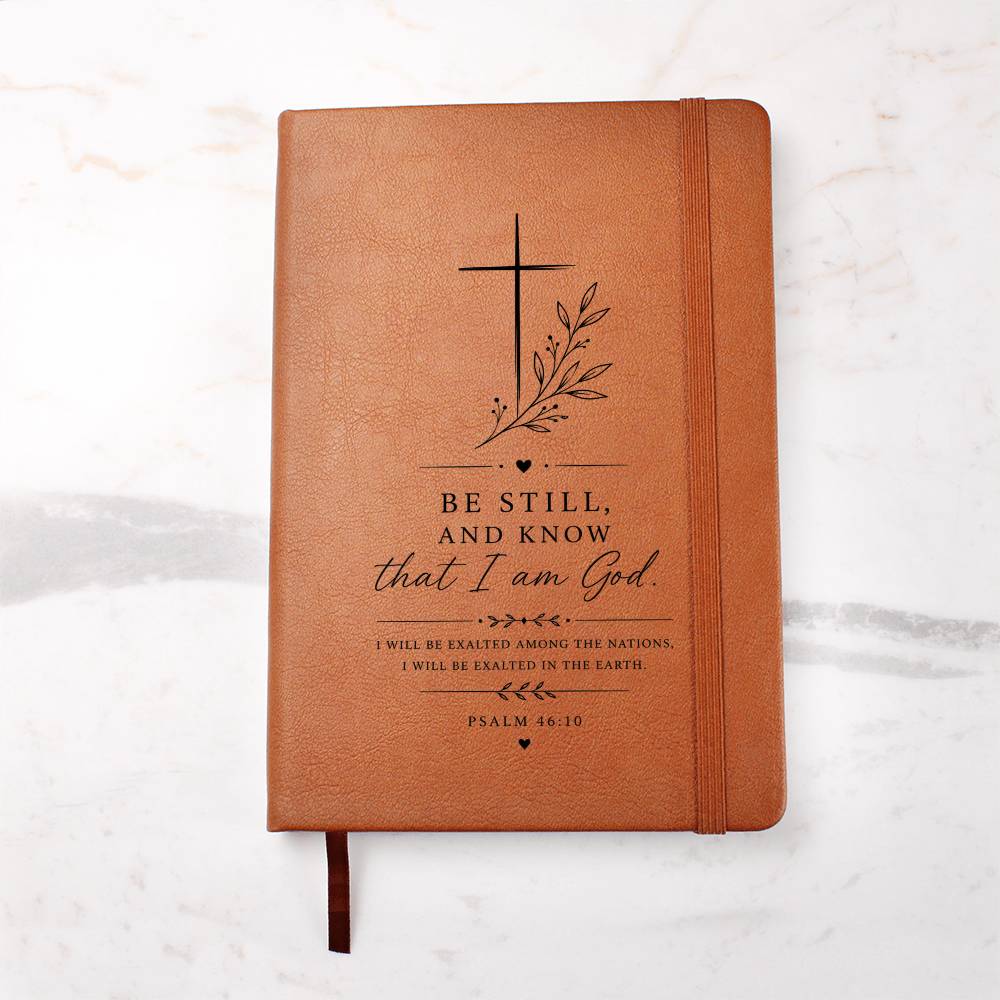 Inspirational Religious Vegan Leather Journal, Christian Keepsake, Psalm 46:10 Gift for Him Her, Ruled Lined Writing Notebook
