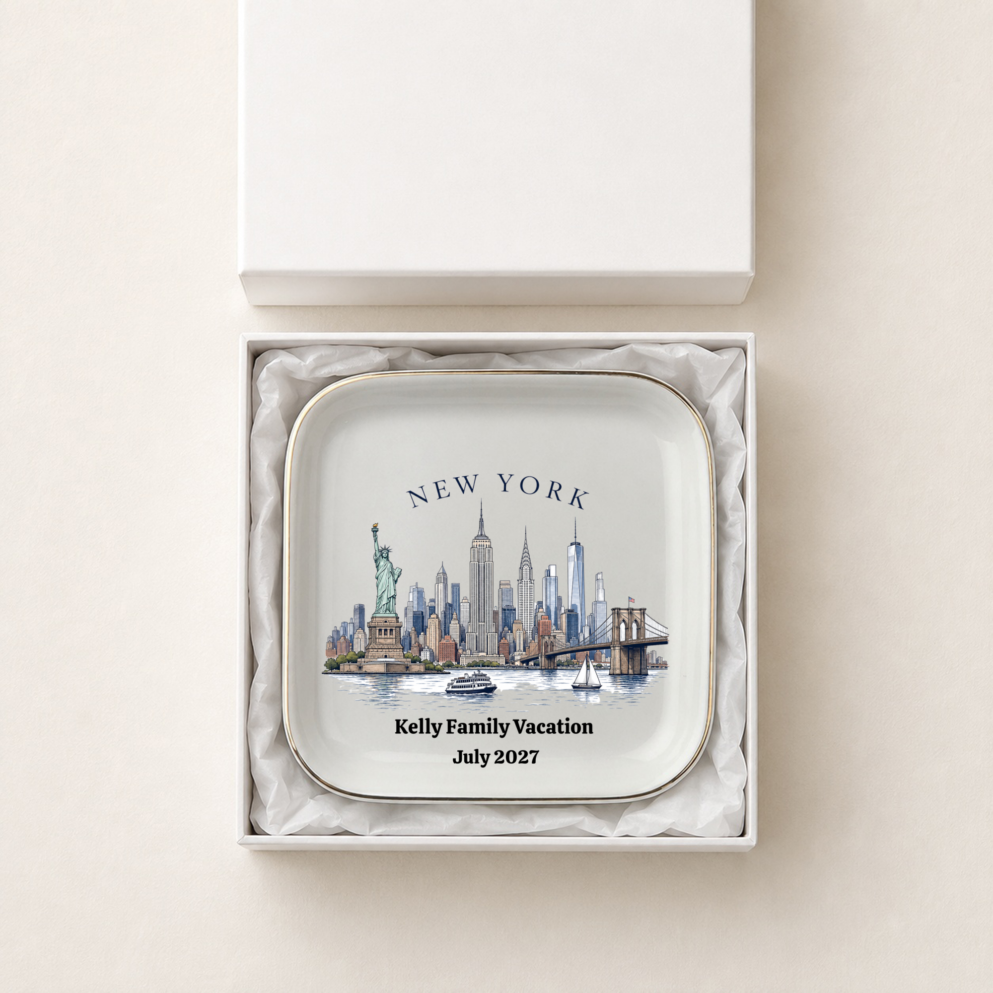 Personalized New York Souvenir Jewelry Dish, NYC Skyline Trinket Tray, Statue of Liberty Ring Holder, New York City Gift, Travel Souvenir