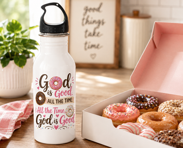 God Is Good. Donuts Are a Bonus!, Funny Christian Water Bottle, Funny Christian Faith Gift,  20oz Stainless Steel Bottle with Black Cap