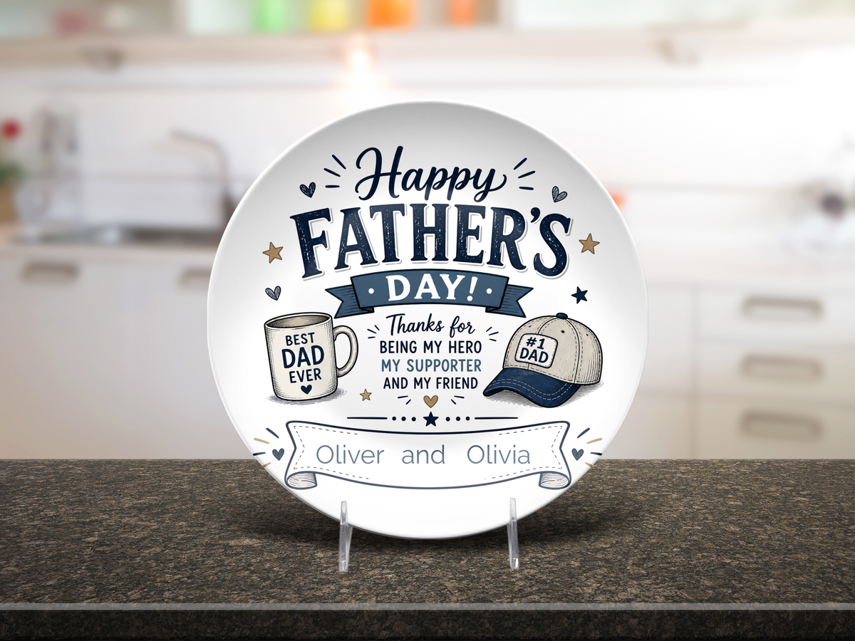 Personalized Happy Father's Day Plate, Best Dad Ever Gift, Dad Keepsake, Father's Day Table Decor