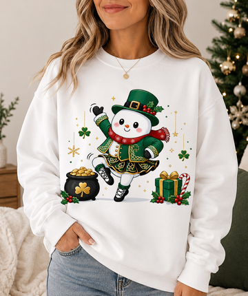 Irish Dancing Snowman Sweatshirt, St. Patrick's Day Irish Dancer, Celtic Christmas Snowman, Irish Dance Gift, Holiday Crewneck