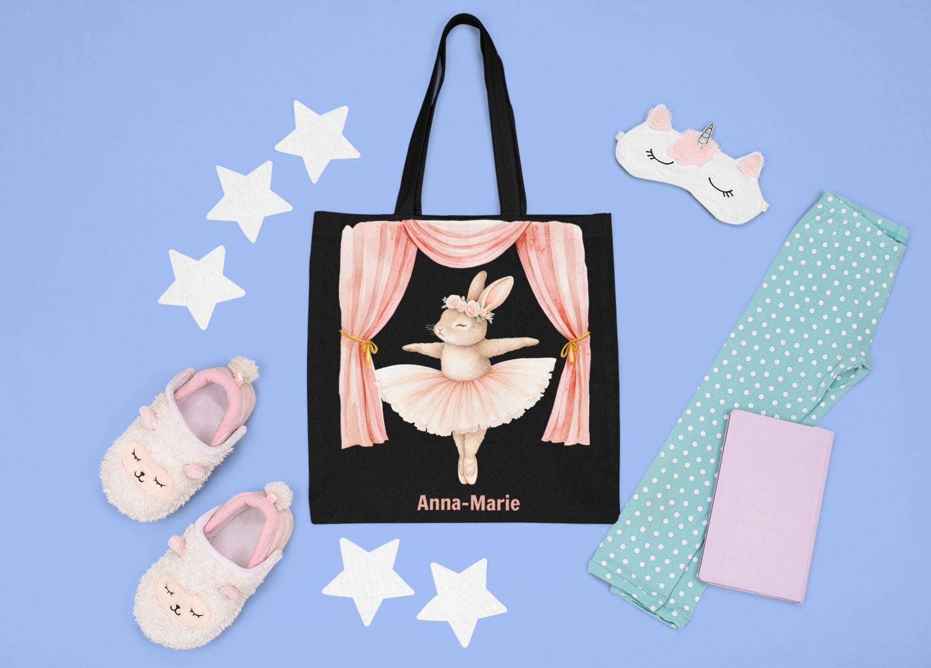 Personalized Ballet Bunny Tote Bag: Cotton Canvas Dance Bag