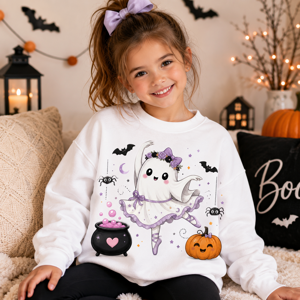 Toddler Ghost Ballerina Halloween Sweatshirt, Cute Ballet Dancer Ghost Crewneck, Spooky Ballet Shirt, Ballerina Gift, Pink Halloween Sweater