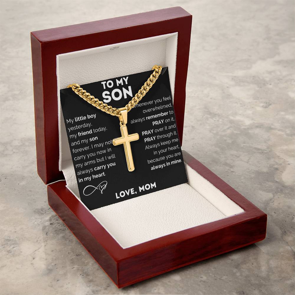 Personalized Engraved Cross Necklace for Men, Cuban Link Chain