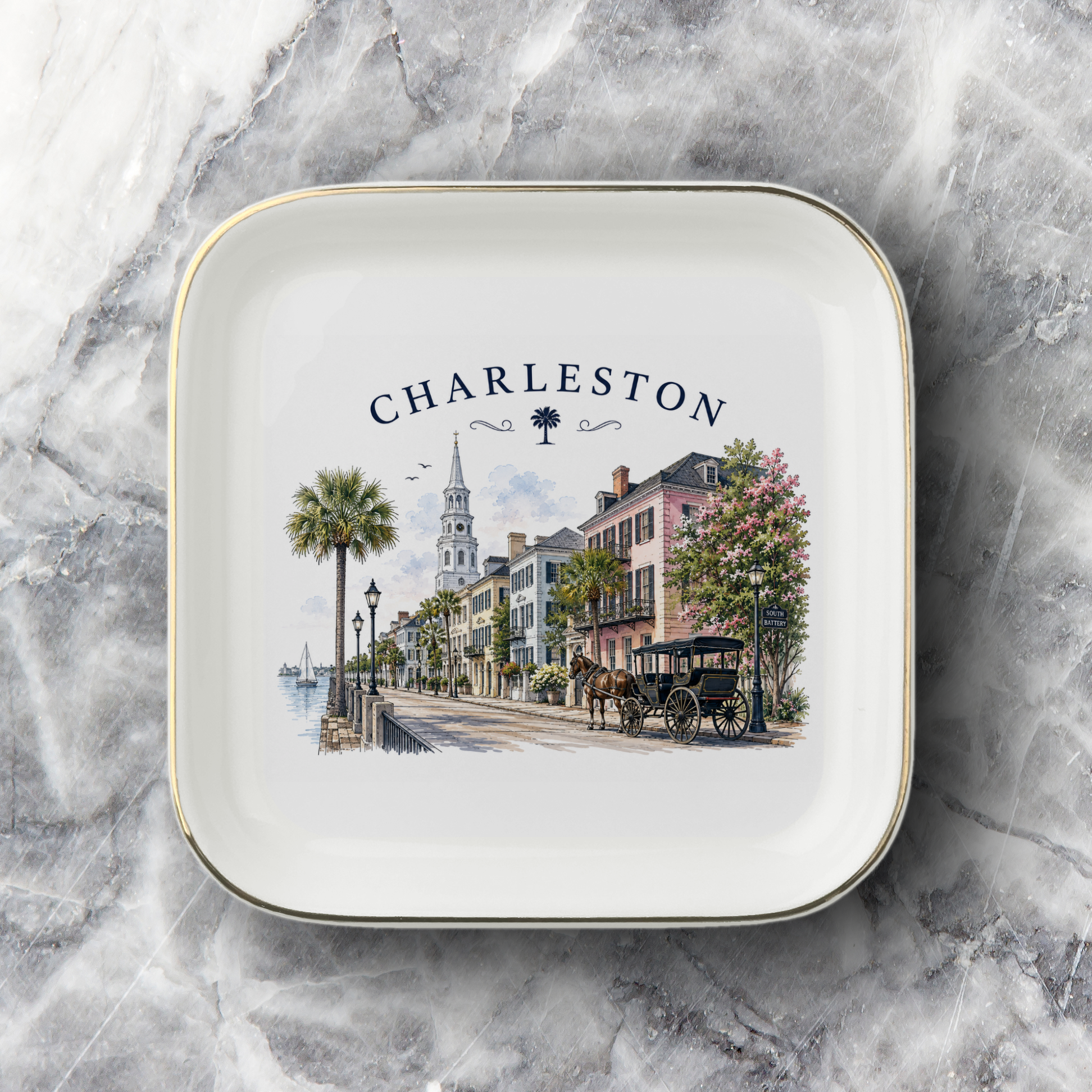 Charleston Souvenir Trinket Dish, Jewely Dish, Charleston SC Keepsake Tray, Southern Travel Gift