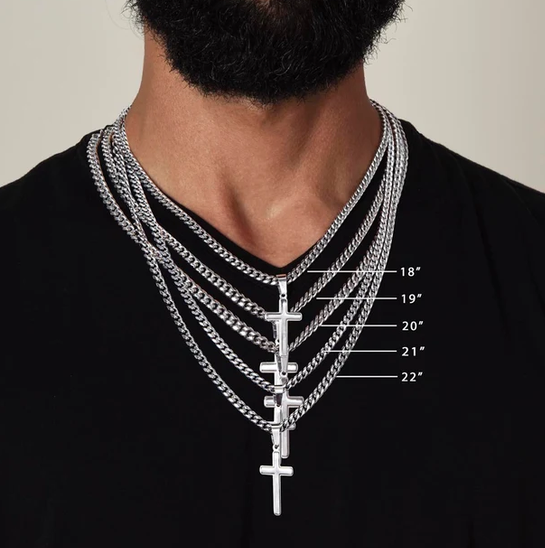 Steadfast Cross Necklace for Men with Cuban Link Chain, Optional Personalized Back Engraving, Christian Faith Gift for Him, Religious Jewelry