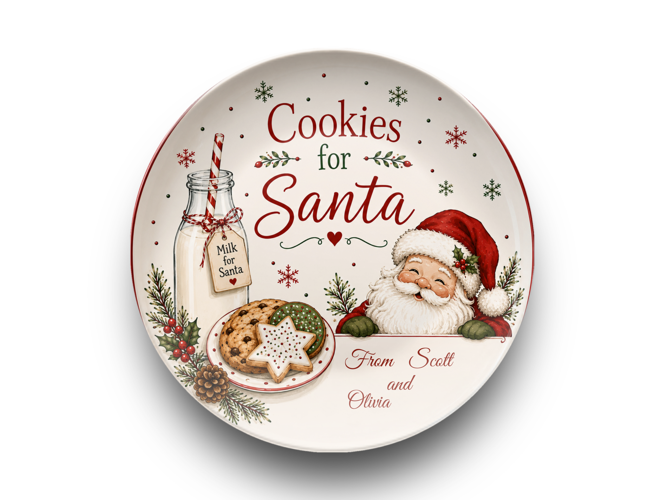 Personalized Santa Christmas Plate, Christmas Eve Cookies for Santa Dish, Grandma Holiday Serving Plate