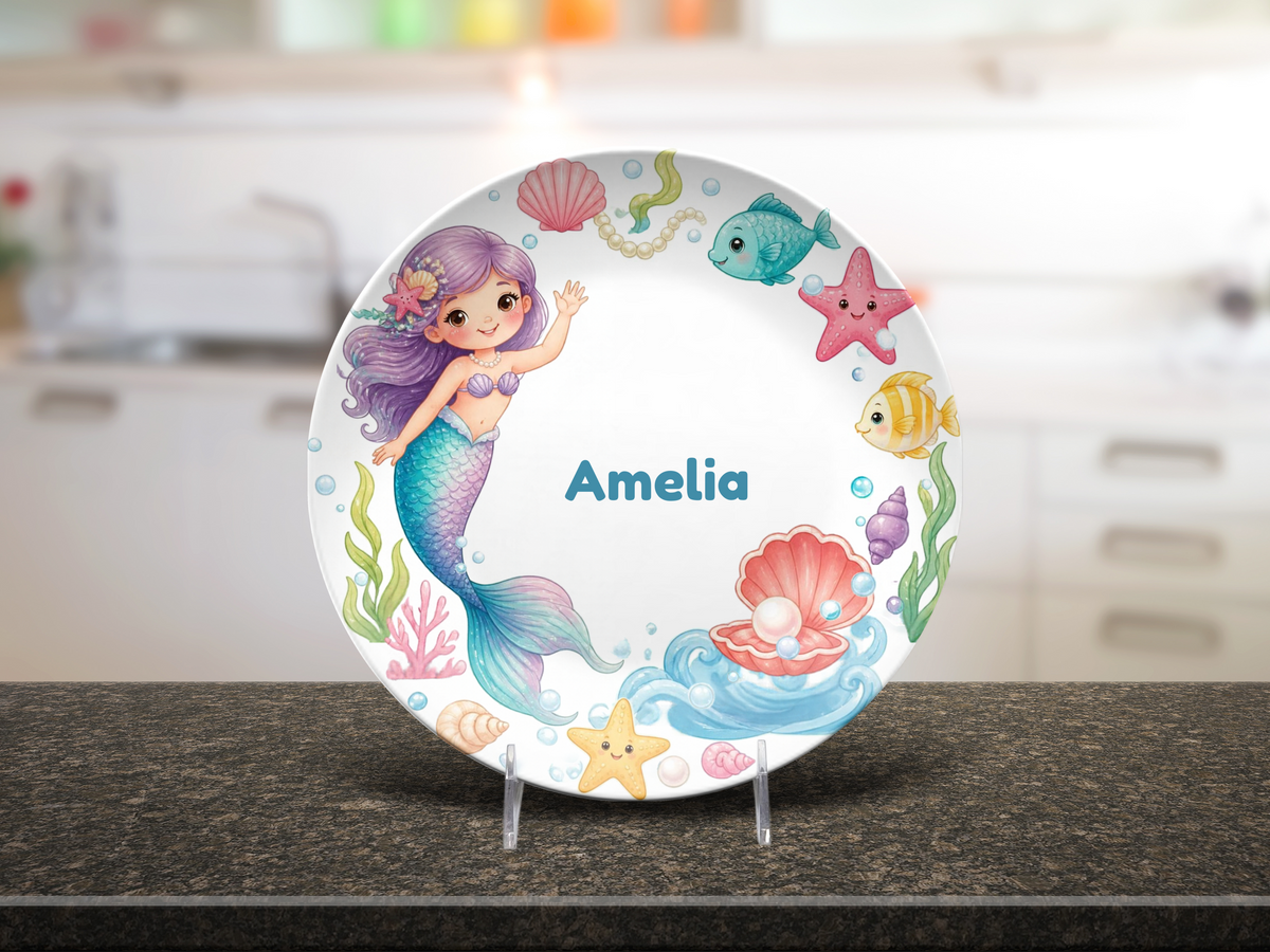 Mermaid Plate, Personalized Ocean Girl Decor, Fun Dinnerware, Underwater Fantasy Gift, UNBREAKABLE – Not Ceramic