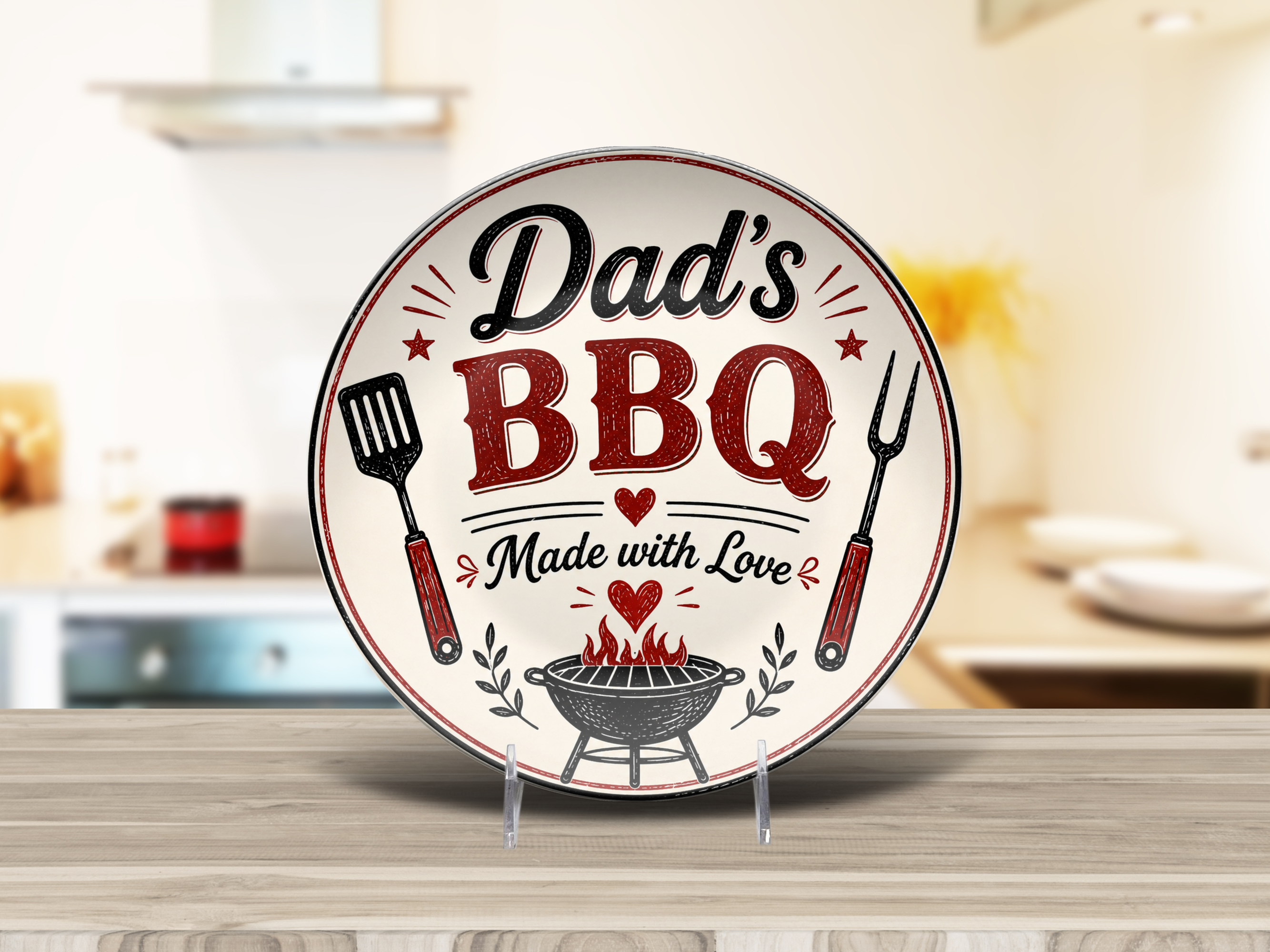 Dad's BBQ Plate, Made with Love Grill Gift, Father's Day Barbecue Serving Plate, Backyard Cookout Dinnerware, Dad Grill Decor Gift