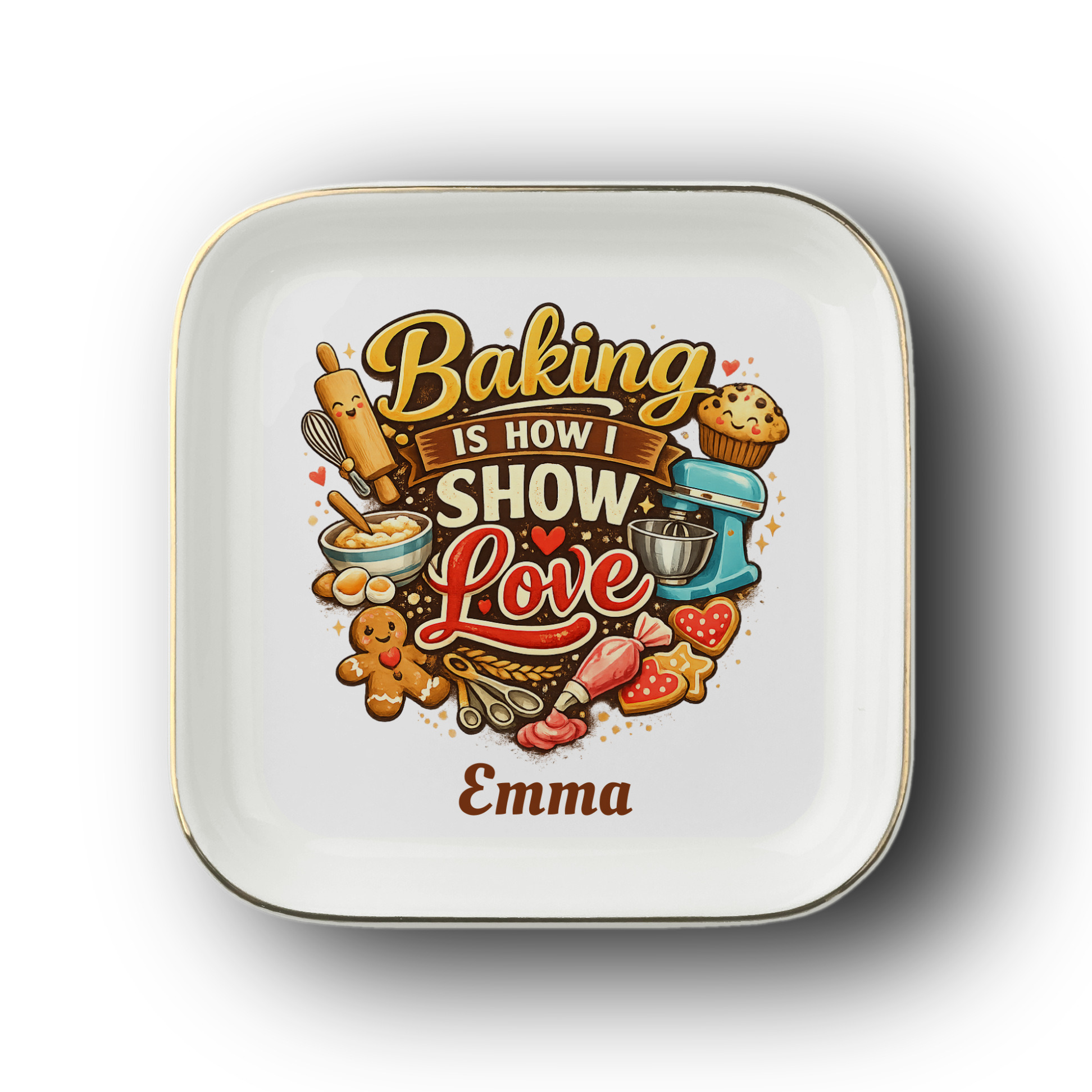 Baking Is How I Show Love Jewelry Dish, Baker Gift, Baking Lover Tray, Pastry Chef Keepsake, Ceramic Ring Dish, Kitchen Decor