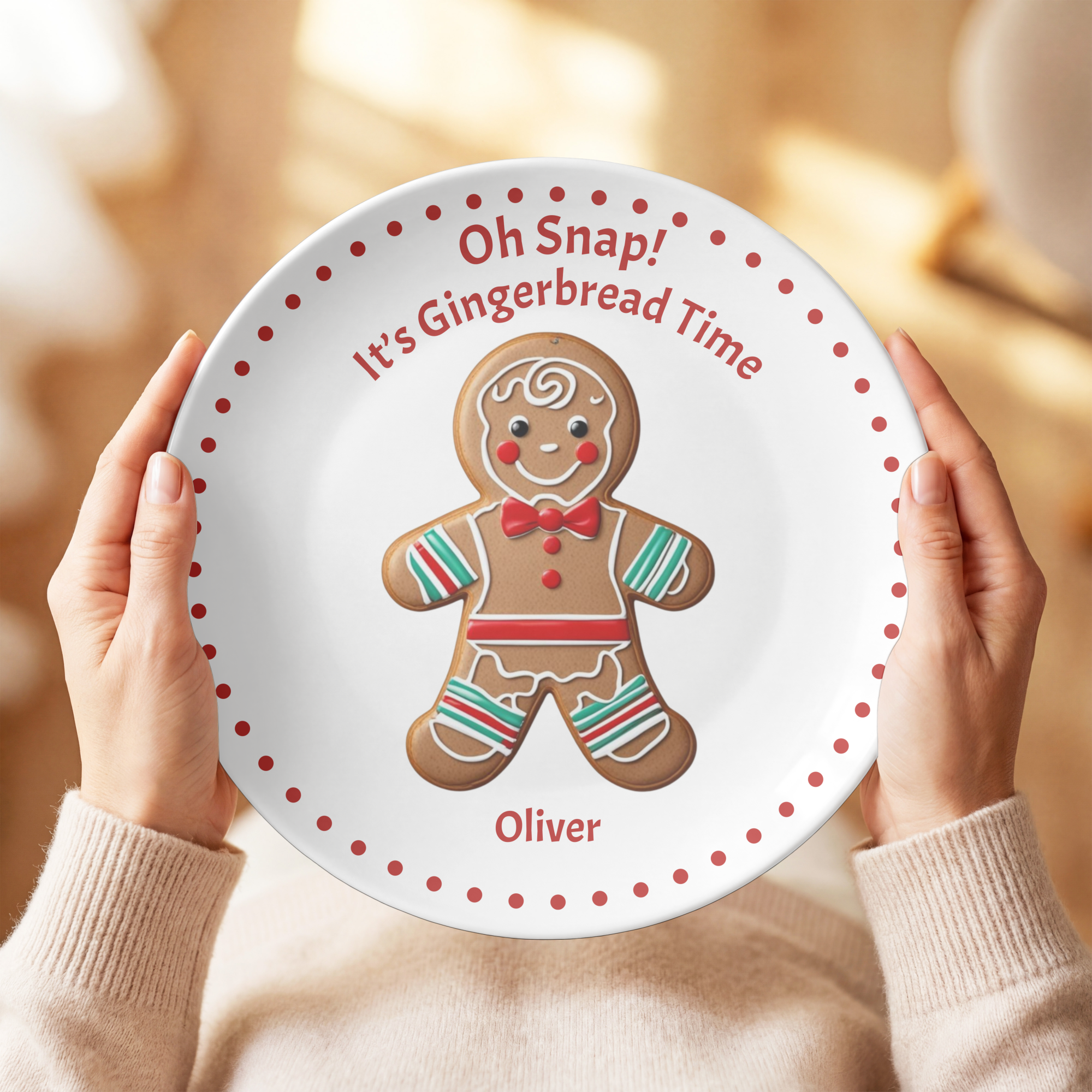Personalized Gingerbread Boy Christmas Plate, Holiday Cookie Serving Plate, Festive Kitchen Decor, Custom Name Christmas Gift for Kids