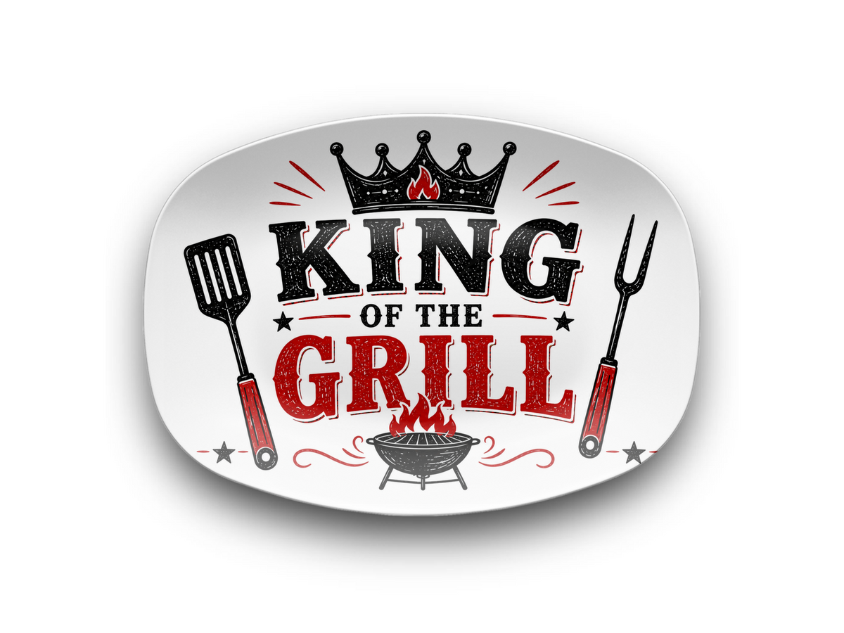 King of the Grill Platter Father's Day Gift, Barbecue Serving Dish, Grill Master Present, Backyard BBQ Decor, Oval Grilling Tray for Cookouts and Entertaining