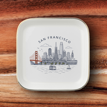 San Francisco Souvenir Jewelry Dish, Golden Gate Bridge Trinket Tray, Golden Gate Bridge Keepsake Gift, Gold-Trimmed Ceramic Dish