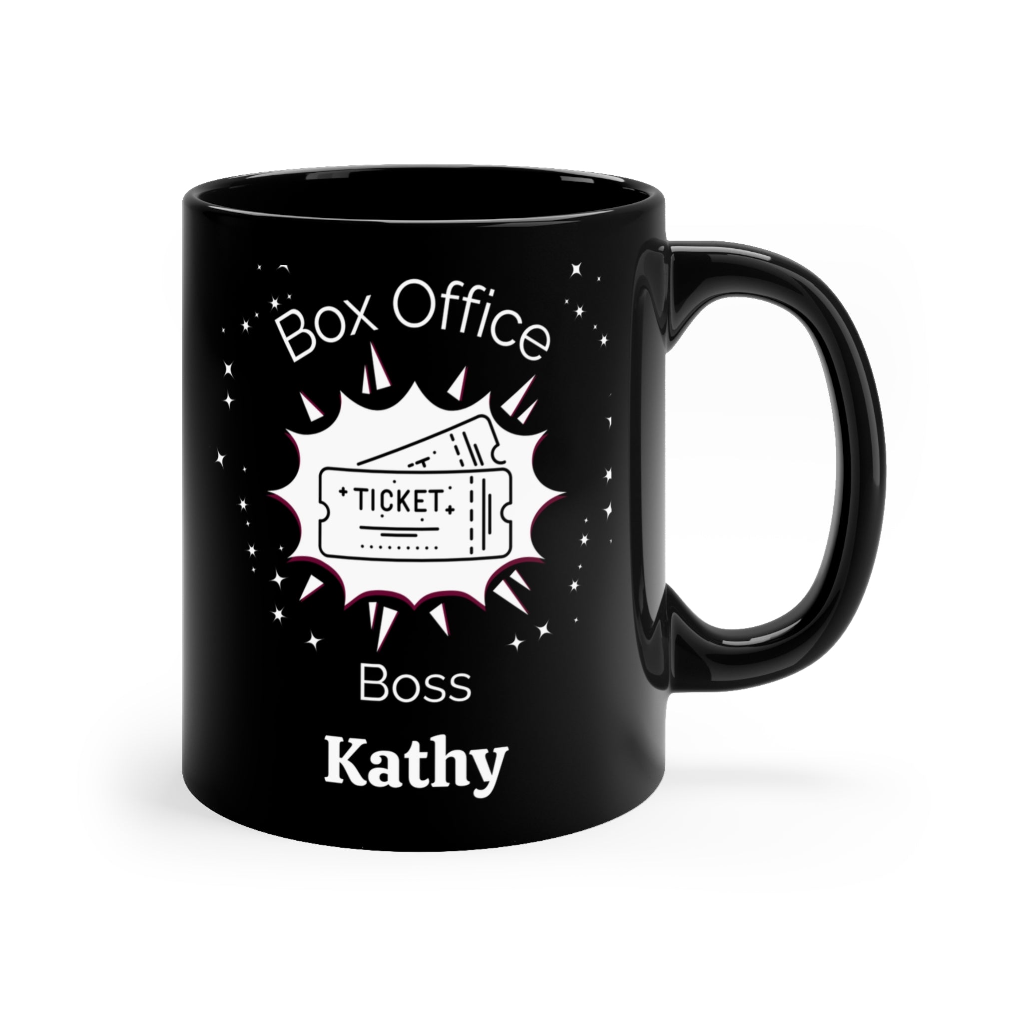 Personalized Box Office Boss Black Coffee Mug– Custom Theater Gift for Drama Teachers, Stage Crew & Box Office Stars