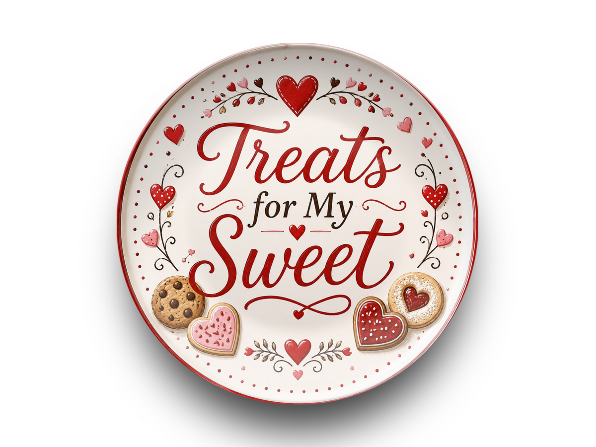 Treats for My Sweet Dessert Plate, Valentine Heart Cookie Plate, Romantic Sweetheart Serving Dish, Love-Themed Tableware, 10 Inch Plate