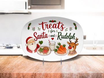 Christmas Treats for Santa and Rudolph Platter, Santa Cookie Tray, Holiday Serving Dish, Christmas Dessert Platter
