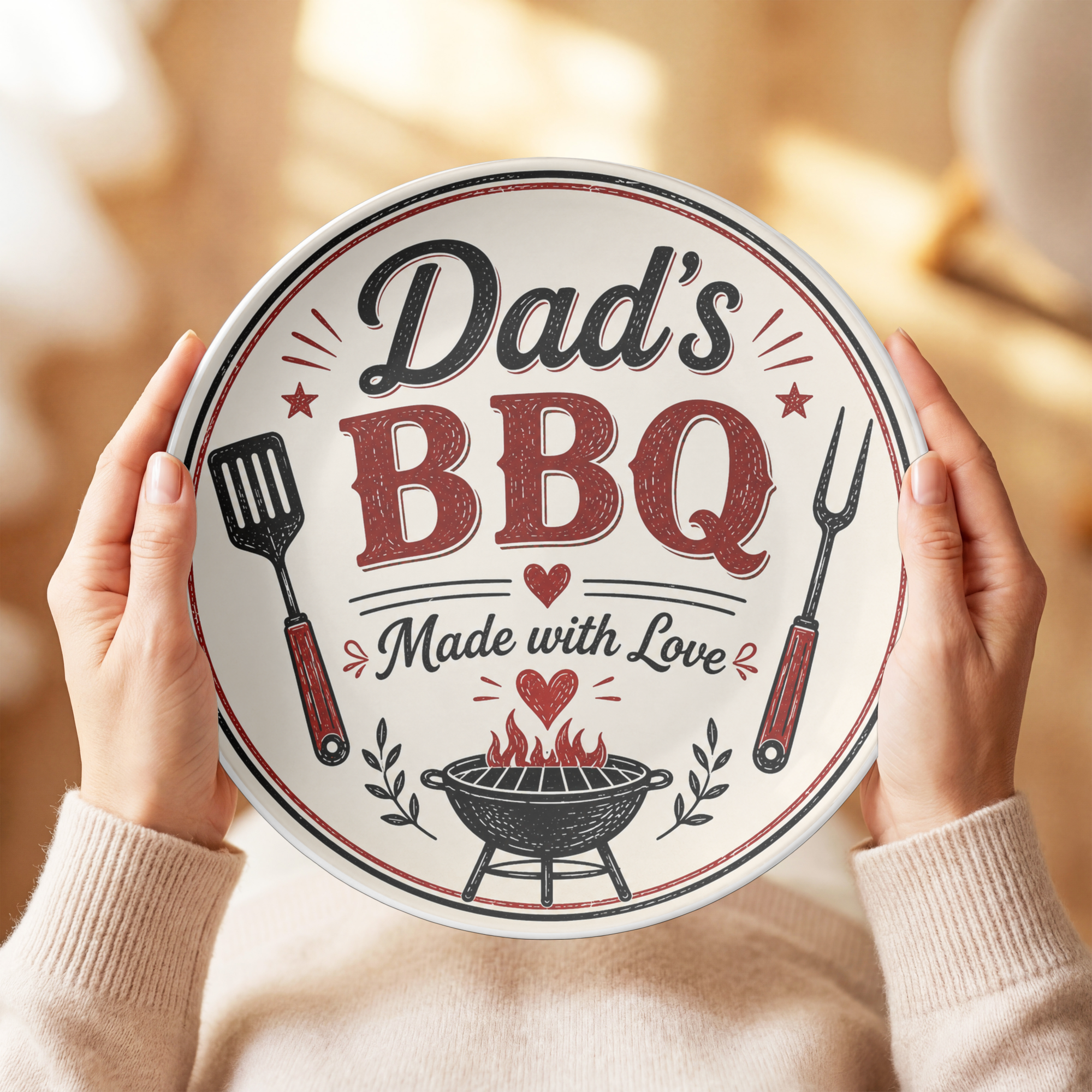 Dad's BBQ Plate, Made with Love Grill Gift, Father's Day Barbecue Serving Plate, Backyard Cookout Dinnerware, Dad Grill Decor Gift