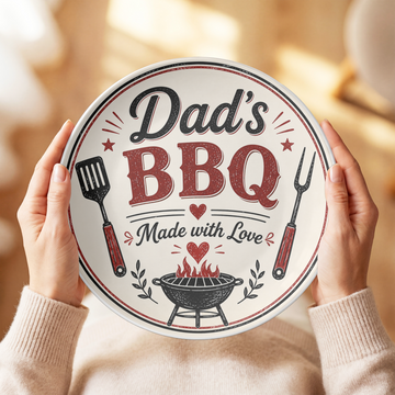 Dad's BBQ Plate, Made with Love Grill Gift, Father's Day Barbecue Serving Plate, Backyard Cookout Dinnerware, Dad Grill Decor Gift