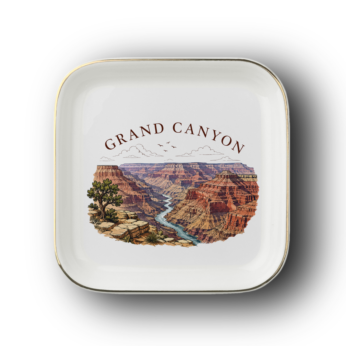 Grand Canyon Jewelry Dish,  National Park Keepsake Ring Holder, Travel Souvenir Gift, Gold Trimmed Ceramic Trinket Tray