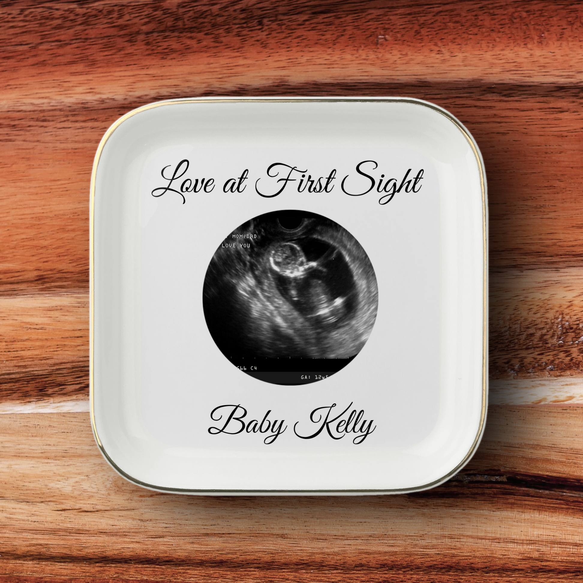 Personalized Ultrasound Jewelry Dish, Love at First Sight Baby Keepsake, Pregnancy Announcement Gift, New Baby Gift for Grandparents Giftboxed