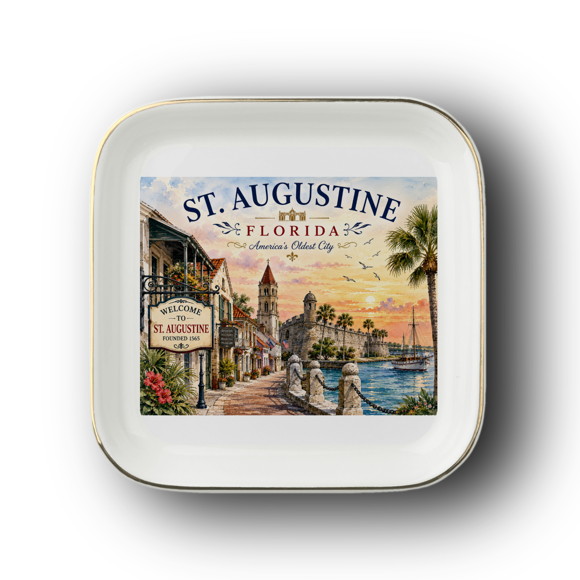 St. Augustine Florida Jewelry Dish, Historic City Souvenir, Coastal Travel Decor, Ceramic Trinket Tray, Florida Gift for Travelers