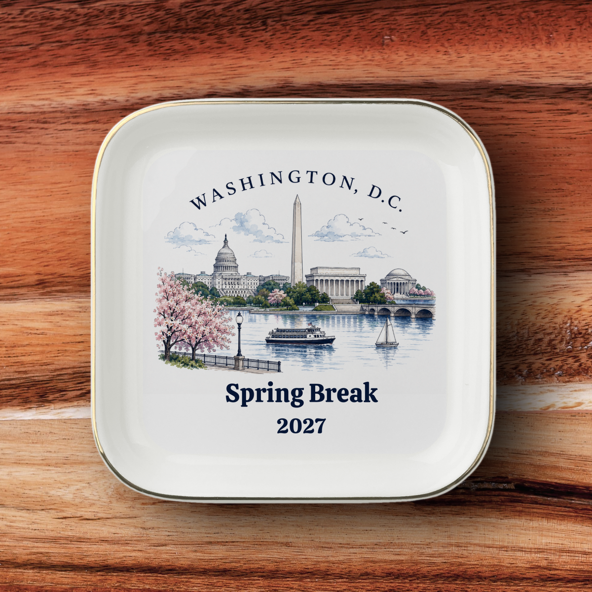 Personalized Washington DC Jewelry Dish, Capitol Skyline Trinket Tray, Souvenir Gift for DC Travelers, Travel Keepsake Gift