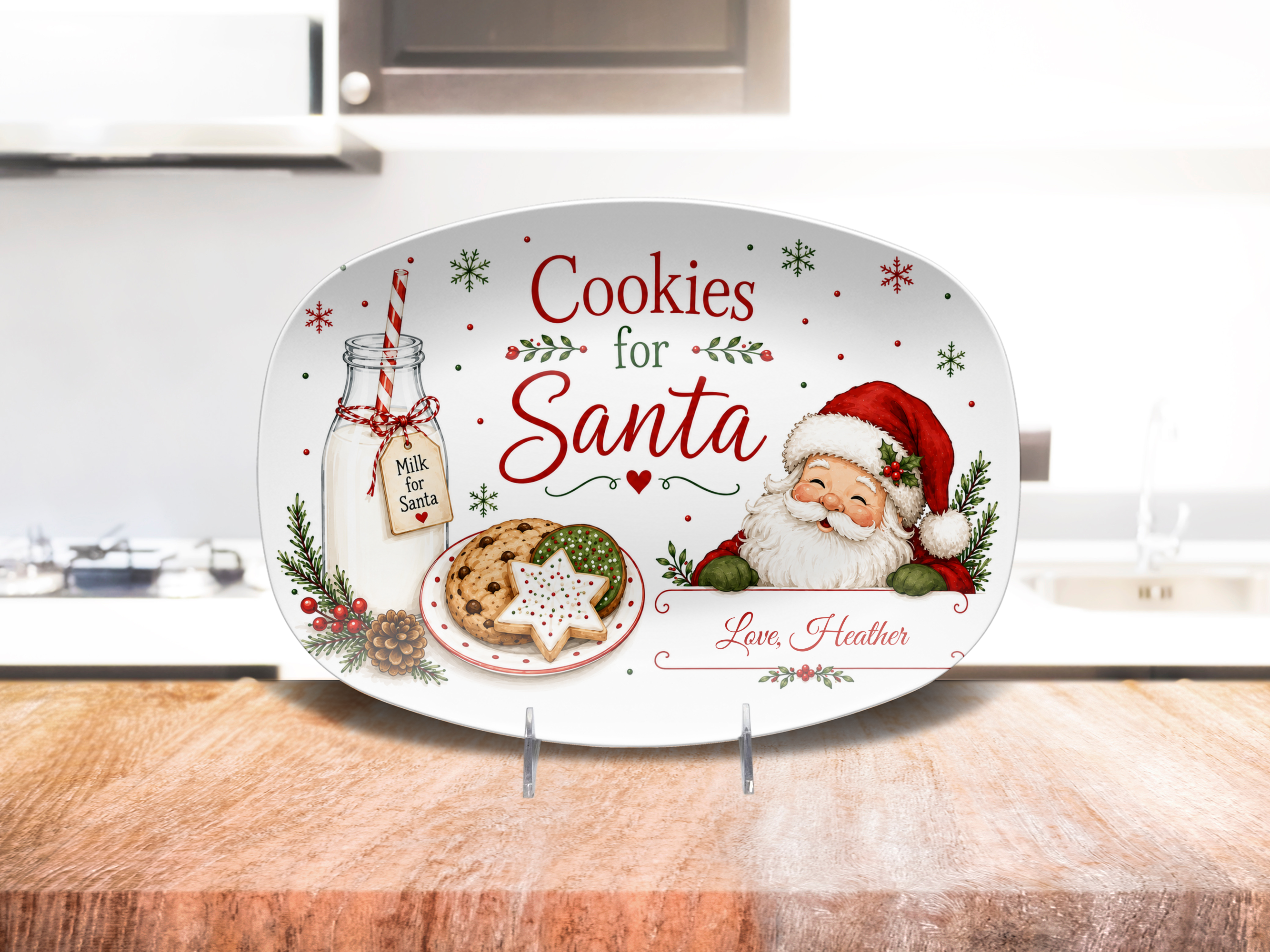 Personalized Cookies for Santa Christmas Platter, Santa Cookie Tray, Milk and Cookies Serving Dish, Christmas Eve Holiday Table Decor