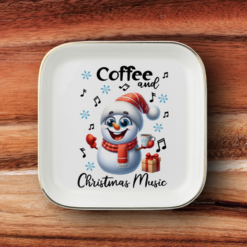 Christmas Music Snowman Jewelry Dish, Coffee and Holiday Music Ring Holder, Festive Winter Jewelry Tray, Christmas Gift Idea for Music Lover