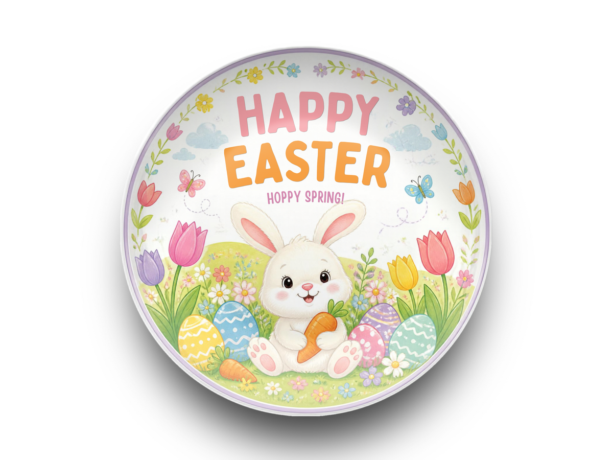 Happy Easter Bunny Plate, Unbreakable Kids Dinner Plate, Easter Egg Hunt Gift, Cute Spring Bunny Plate, Easter Basket Gift, Family Easter Tradition
