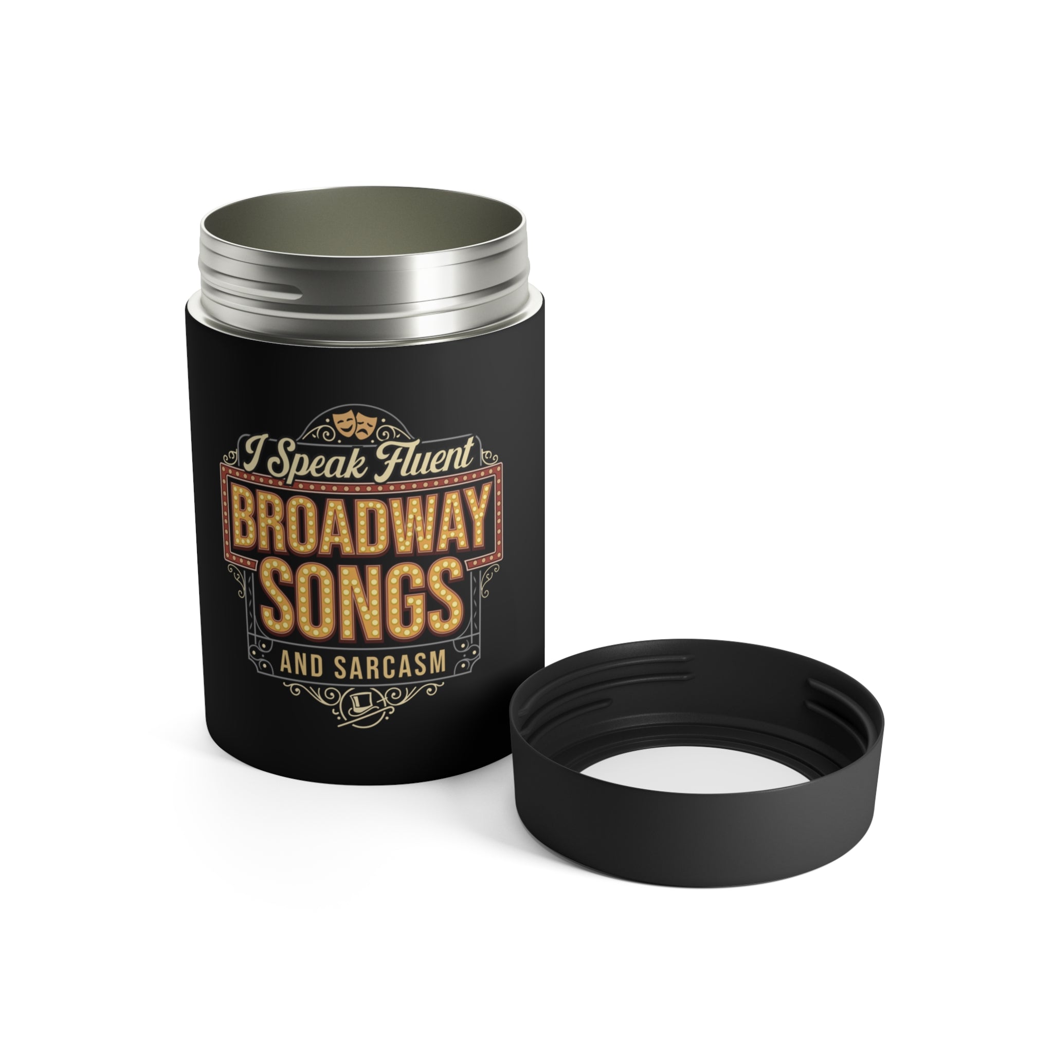 Broadway Songs Drink Cooler, Sarcastic Can Holder, Funny Gift, Vacuum Insulated Can, Stainless Steel Can Cooler, Gift for Music Lover