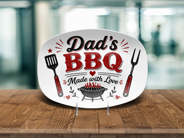 Dad's BBQ Serving Platter, Made With Love Grill Gift, Father's Day Barbecue Entertaining Tray, Oval Outdoor Cookout Table Decor Gift