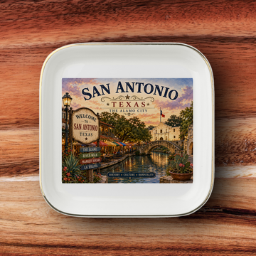 San Antonio Texas Jewelry Dish, Alamo City River Walk Keepsake, Gold Trim Ceramic Travel Souvenir, Texas Gift for San Antonio Lovers