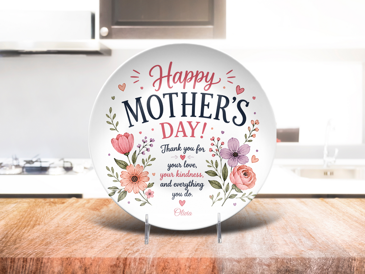 Personalized Mother's Day Plate, Floral Mom Gift, Thank You for Your Love and Kindness, Mother's Day Dinnerware