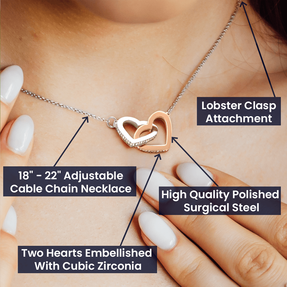 To My Beautiful Wife Interlocking Hearts Necklace, Romantic Anniversary Gift, Two Hearts One Love Jewelry