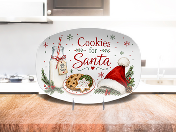 Cookies for Santa Christmas Platter, Milk and Cookies Serving Tray, Holiday Decor, Christmas Eve Dessert Dish, Oval Platter