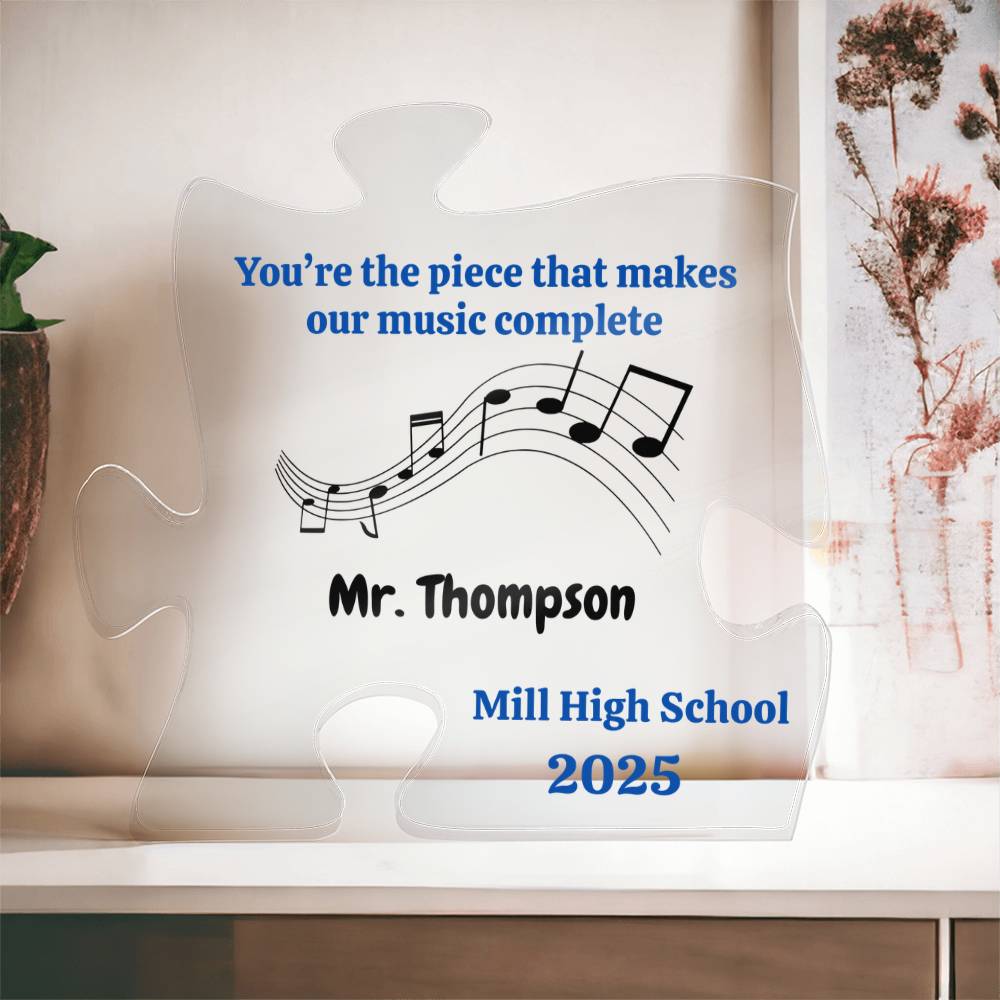 Personalized Music Teacher Thank You Gift with Name and Year, Custom Acrylic Teacher Retirement Gift , Music Teacher Puzzle Piece Plaque