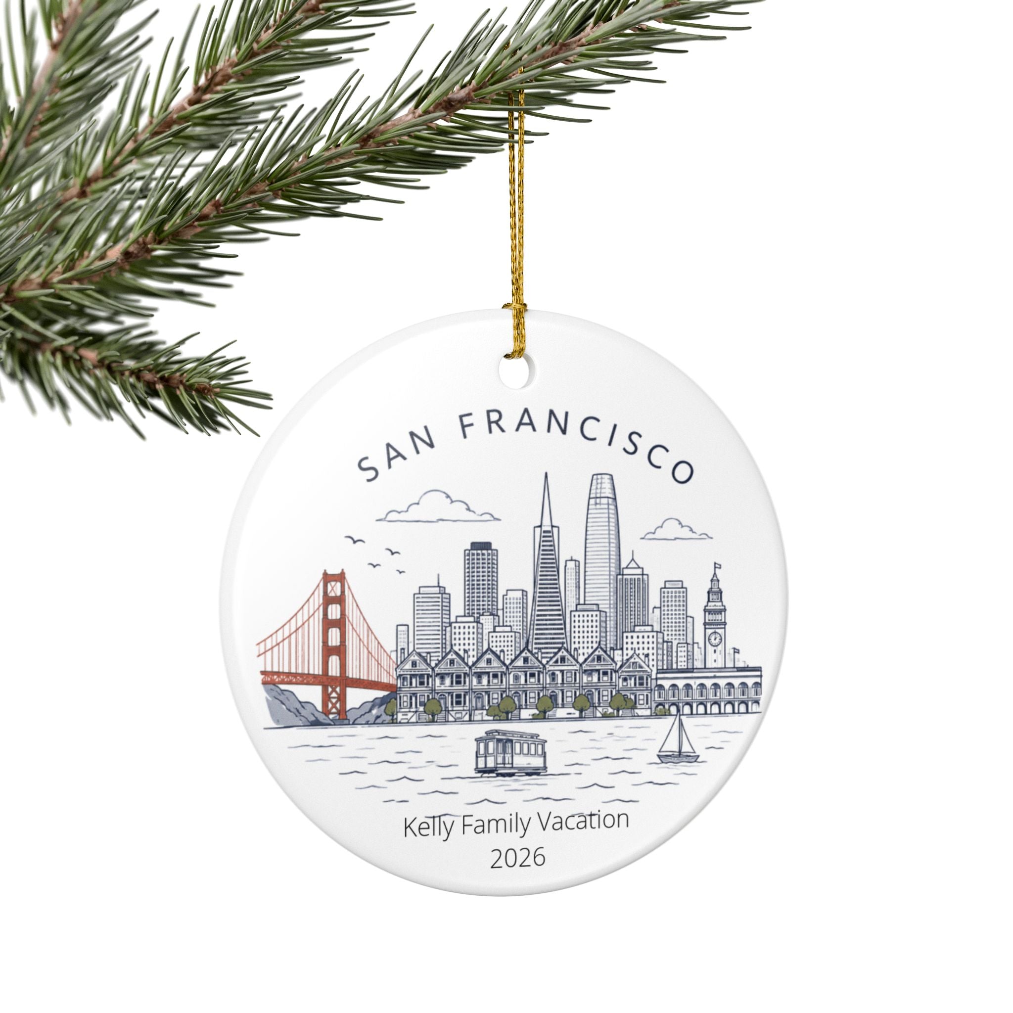 Personalized San Francisco Family Vacation Ornament, Family Vacation Keepsake, Custom Name Christmas Ornament, Travel Keepsake Gift