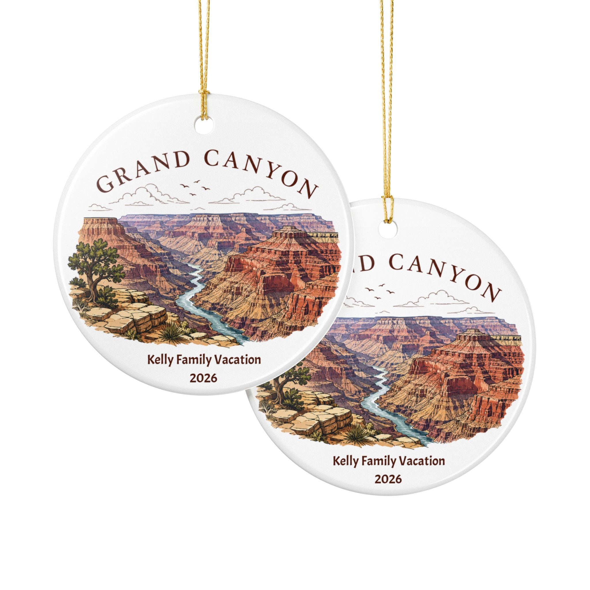 Grand Canyon Ceramic Souvenir Ornament,  Personalized Family Vacation Memory, Gift Box Optional, Christmas Tree Decoration,