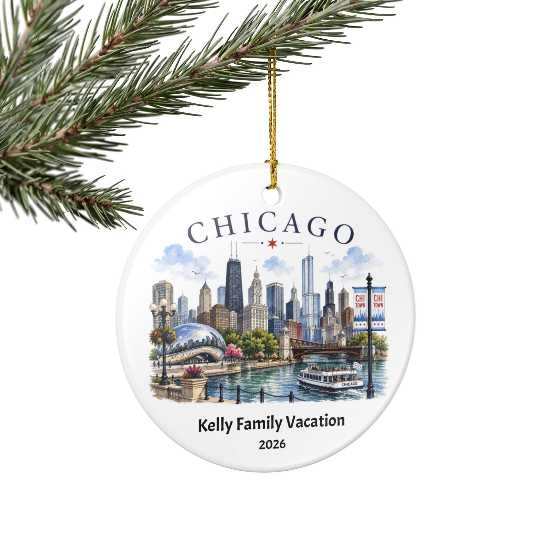 Personalized Chicago Skyline Ornament. Custom Family Vacation Keepsake,  Chicago Christmas Ornament, Travel Gift