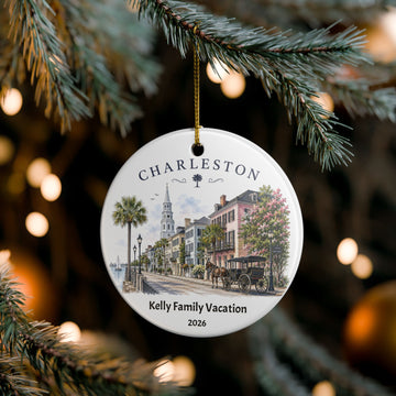 Personalized Charleston Family Vacation Ornament, Custom Name Christmas Ornament, Double-Sided Travel Keepsake Gift