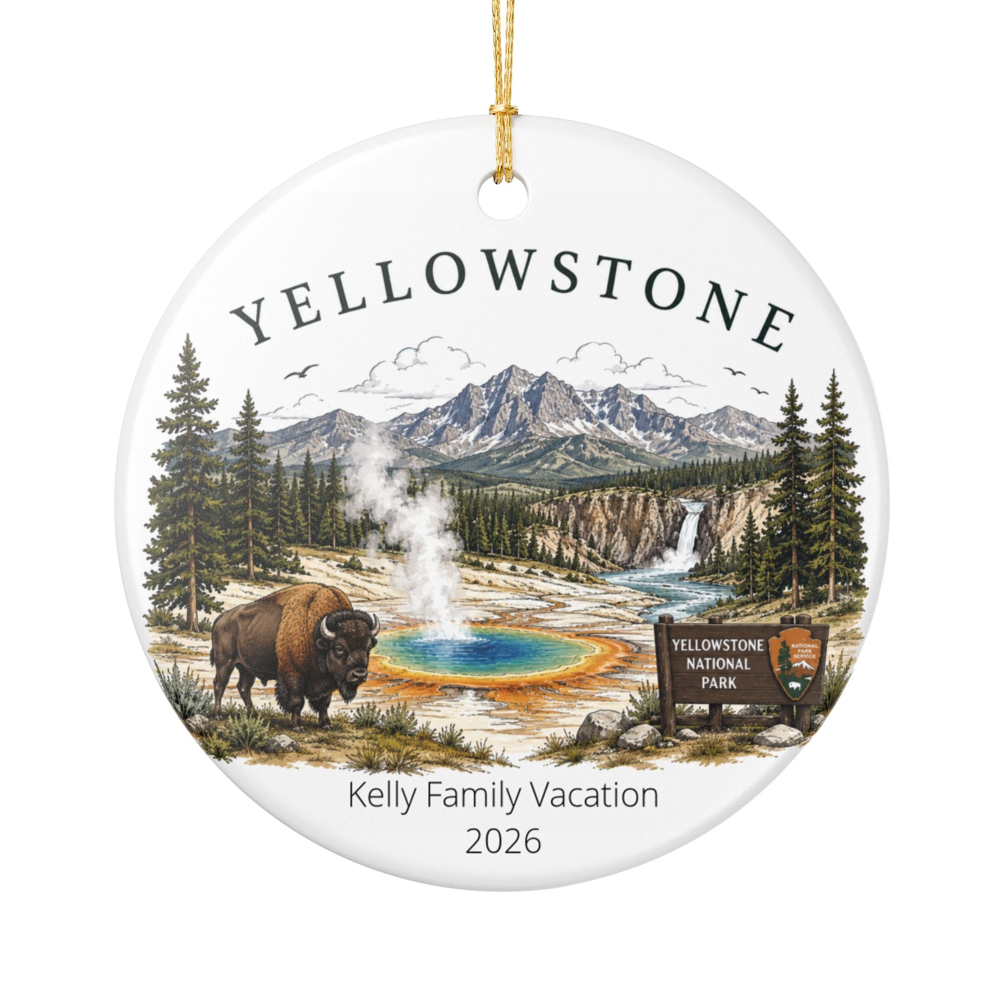 Personalized Yellowstone National Park Ornament | Custom Family Vacation Keepsake | Yellowstone Christmas Ornament | Travel Gift