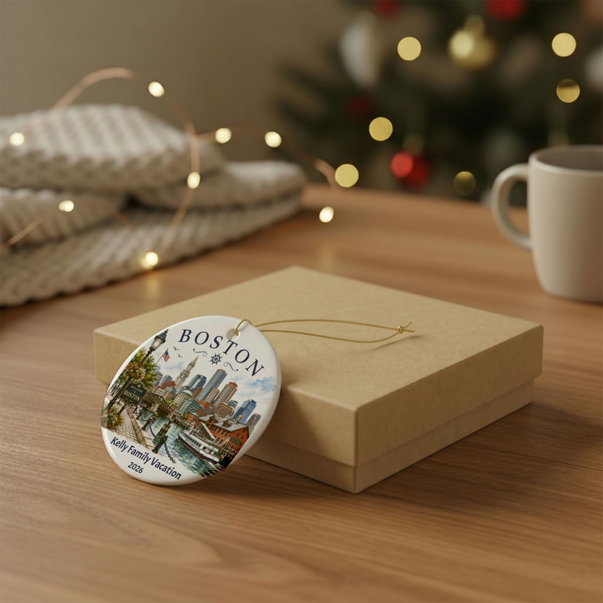 Personalized Family Trip Christmas Ornament, Boston Travel Souvenir, Travel Keepsake Gift,  Unique Boston Gift