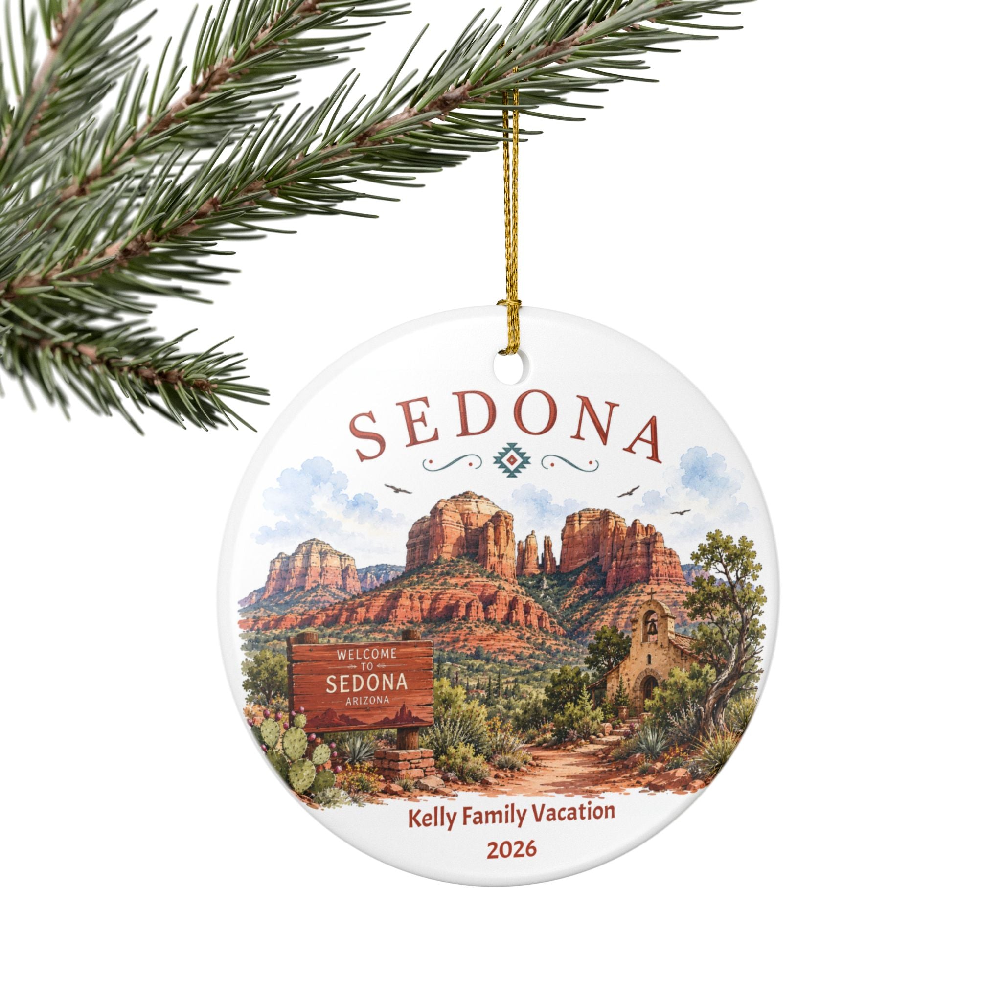 Personalized Sedona Arizona Souvenir Ornament | Custom Family Vacation Keepsake | Sedona Red Rocks Christmas Ornament | Travel Gift