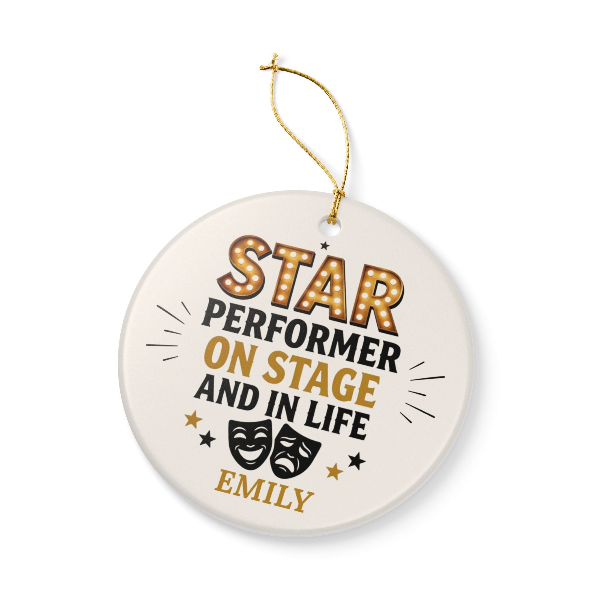 Star Performer Personalized Ornament, Double Sided Ceramic Gift, Holiday Keepsake, Theater Lover Decoration, Custom Name