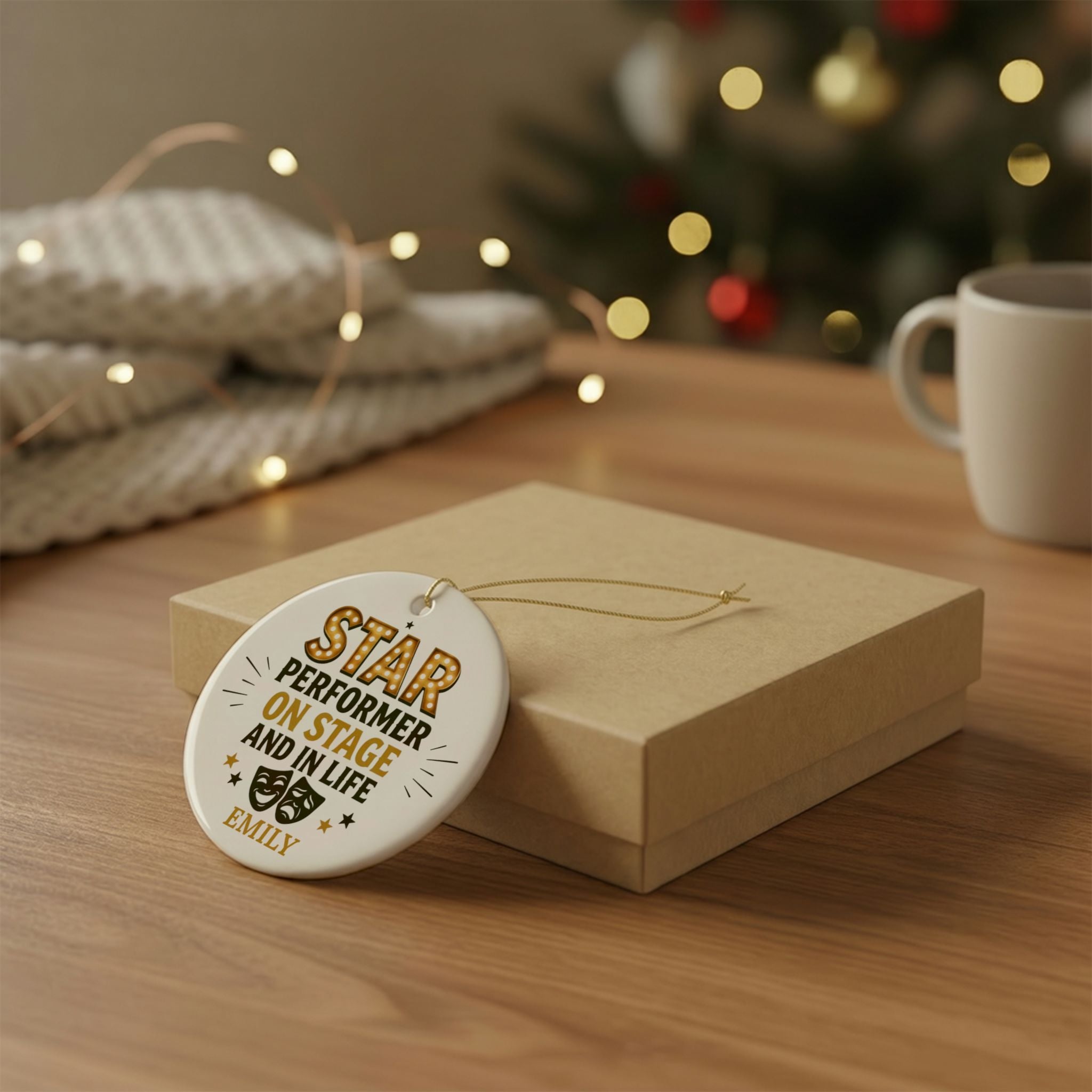 Star Performer Personalized Ornament, Double Sided Ceramic Gift, Holiday Keepsake, Theater Lover Decoration, Custom Name