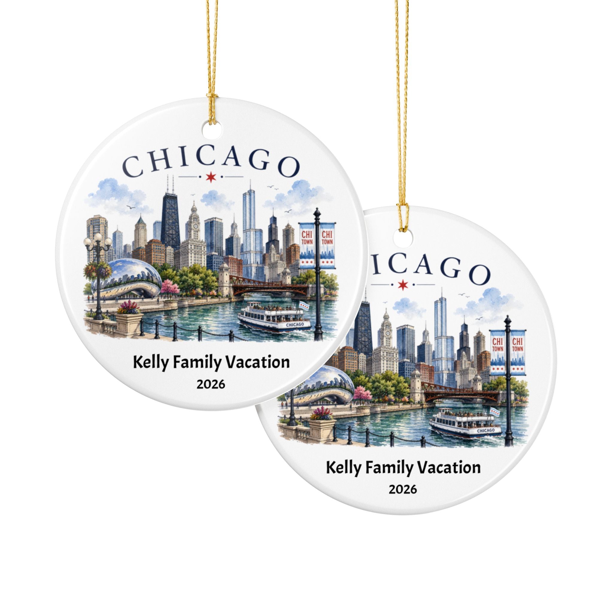 Personalized Chicago Skyline Ornament. Custom Family Vacation Keepsake,  Chicago Christmas Ornament, Travel Gift